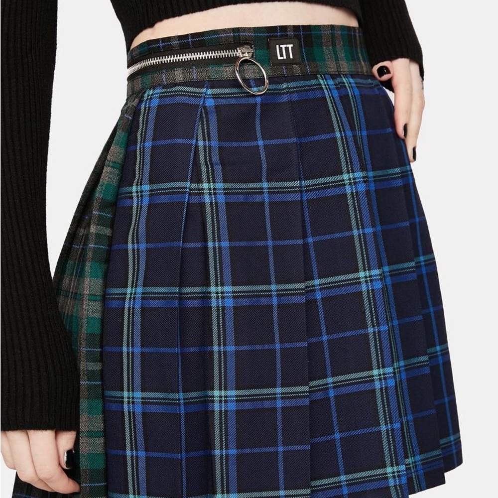 Love Too True Gwen Green and Blue plaid pleated skirt